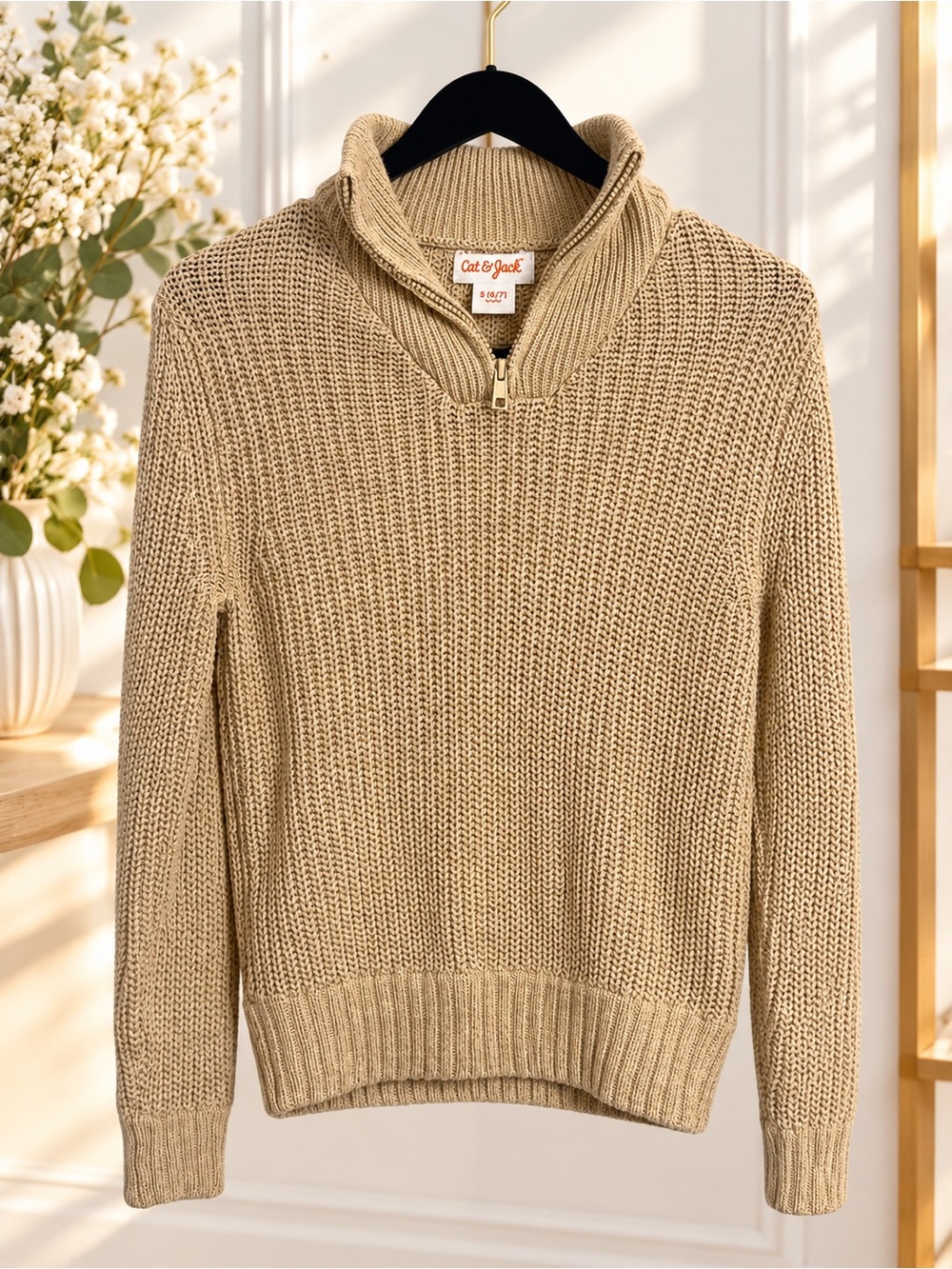 Cat & Jack kids  Zip-Neck Knit Sweater in Tan